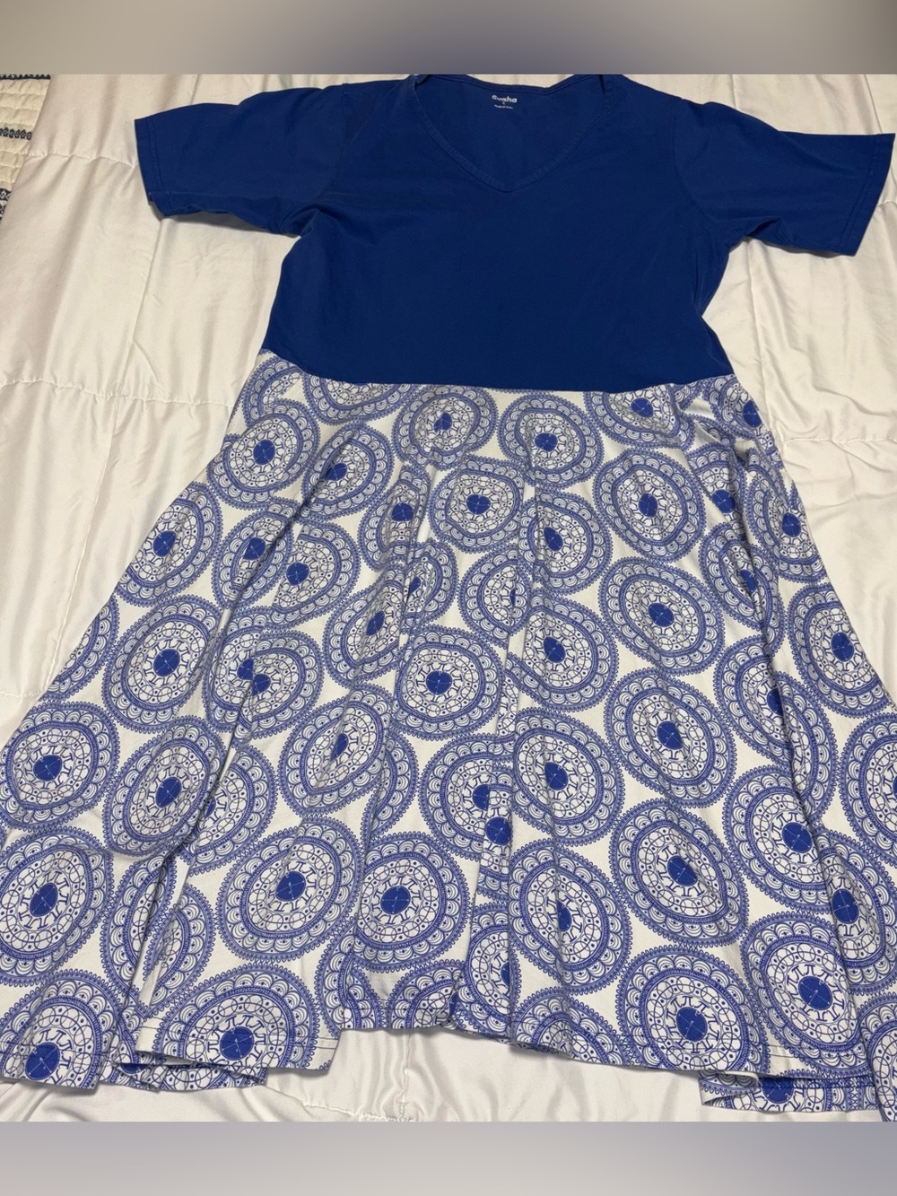 Svaha Blue Pi Math Twirl Dress Large Cotton Organic Mandala